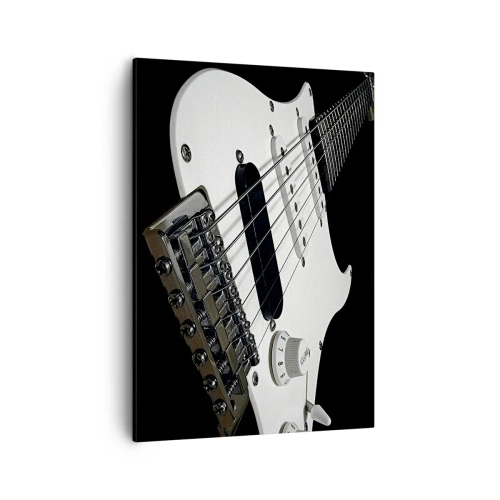 Cuadro sobre lienzo - Impresión de Imagen - Primer plano de una guitarra eléctrica blanca sobre fondo negro. - 50x70cm - Oculto en blanco está el sonido - Decoración de pared moderna para salón y dormitorio ARTTOR