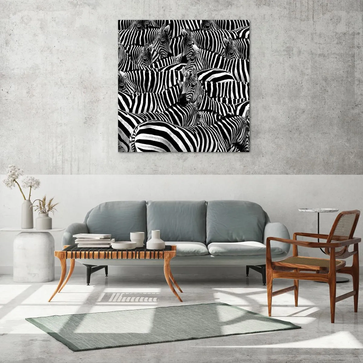 Cuadro sobre vidrio - Impresiones sobre Vidrio - Retrato a rayas - 70x70 cm