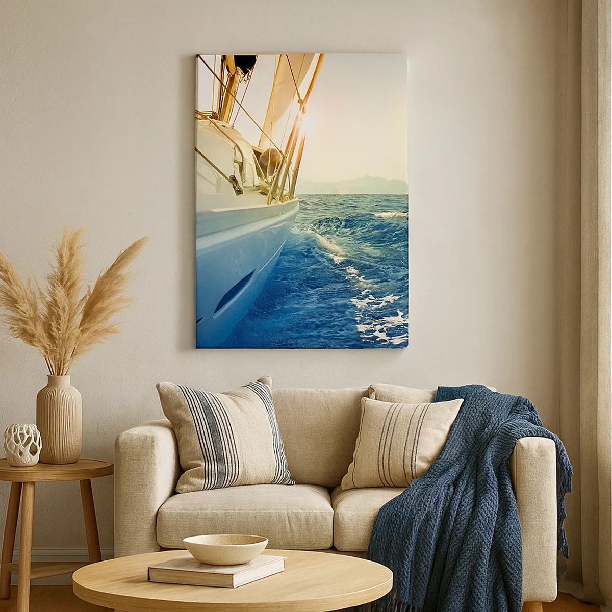 Cuadro sobre lienzo - Impresión de Imagen - Un yate en mar abierto con vistas a las olas. - 50x70cm - Para una aventura - Decoración de pared moderna para salón y dormitorio ARTTOR