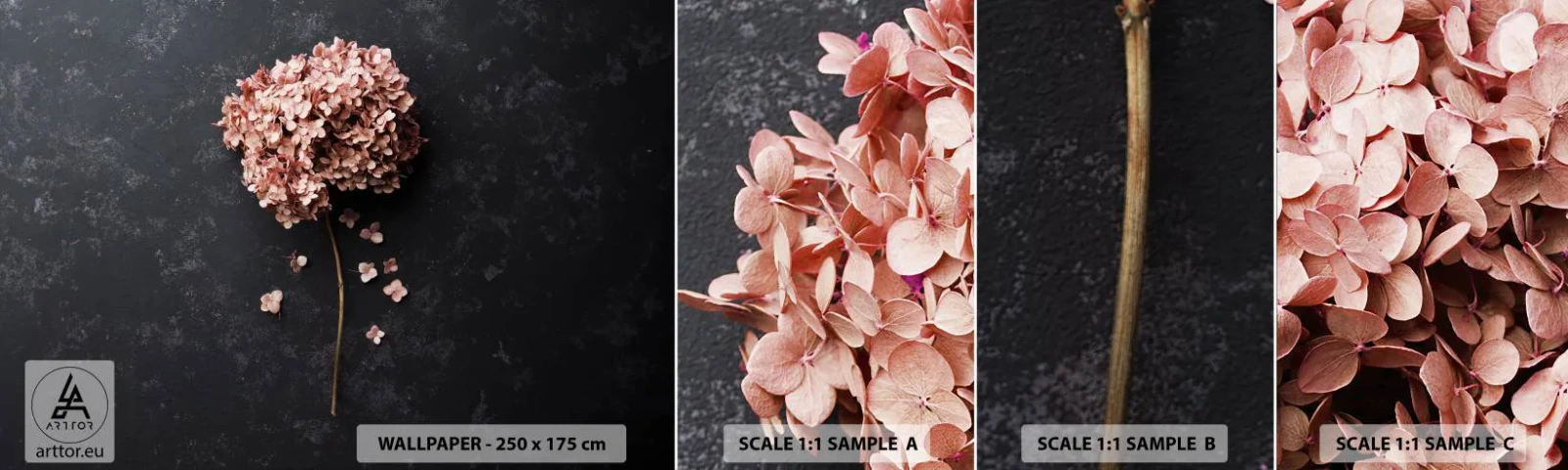 Muestra De Fotomural Standard Eco - Un signo verdaderamente romántico - Flor, Hortensia, Naturaleza - 100x30 cm