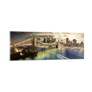 Cuadro sobre vidrio - Impresiones sobre Vidrio - Un atardecer iluminado sobre Manhattan - 90x30 cm