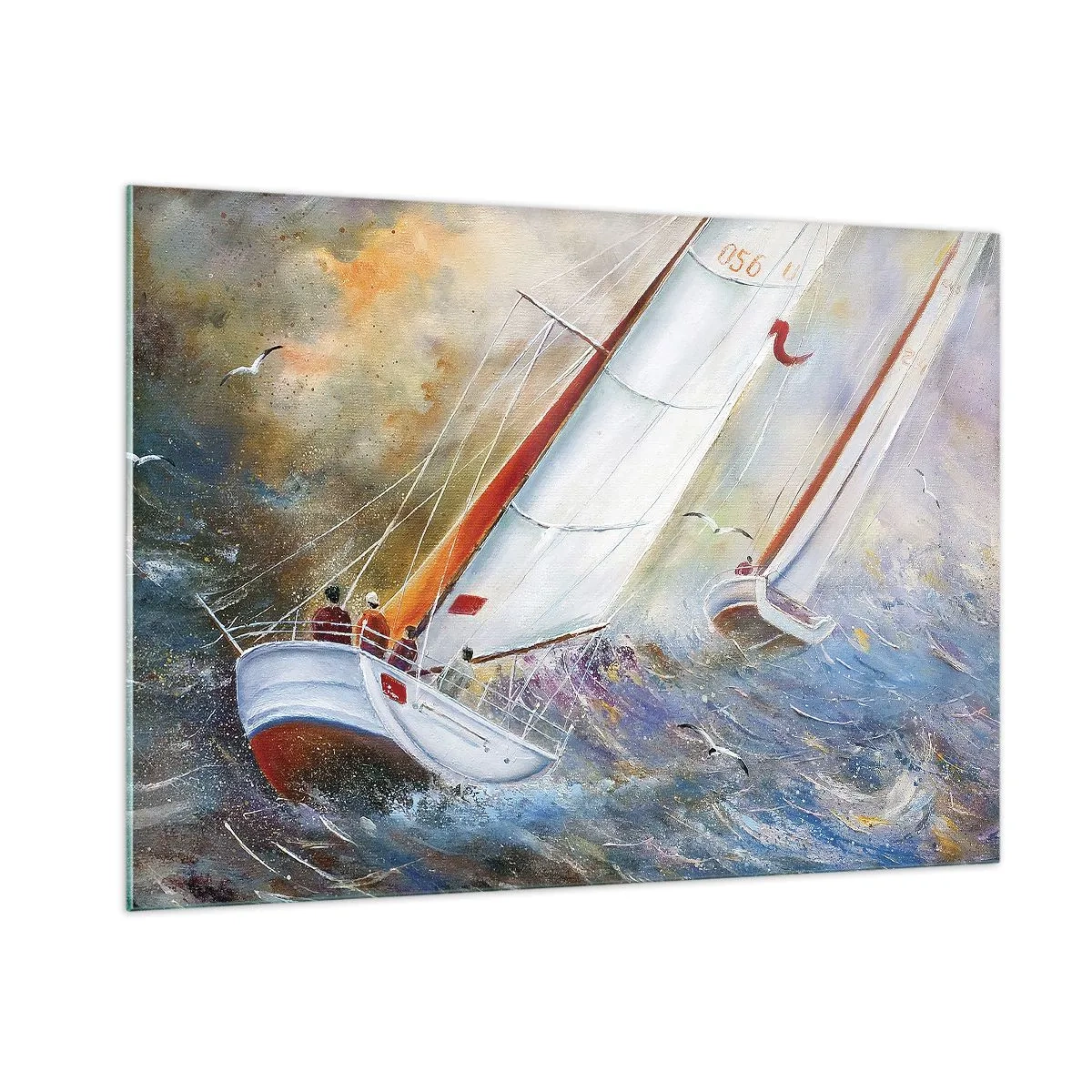Cuadro sobre vidrio - Impresiones sobre Vidrio - Veleros en mares agitados durante una regata - 100x70cm - Surcando las olas - Decoración de pared moderna para salón y dormitorio ARTTOR