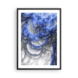 Póster en marco negro - Ondas abstractas en tonos azules y grises - 50x70cm - El nacimiento de una ola - Decoración de pared moderna para salón y dormitorio ARTTOR