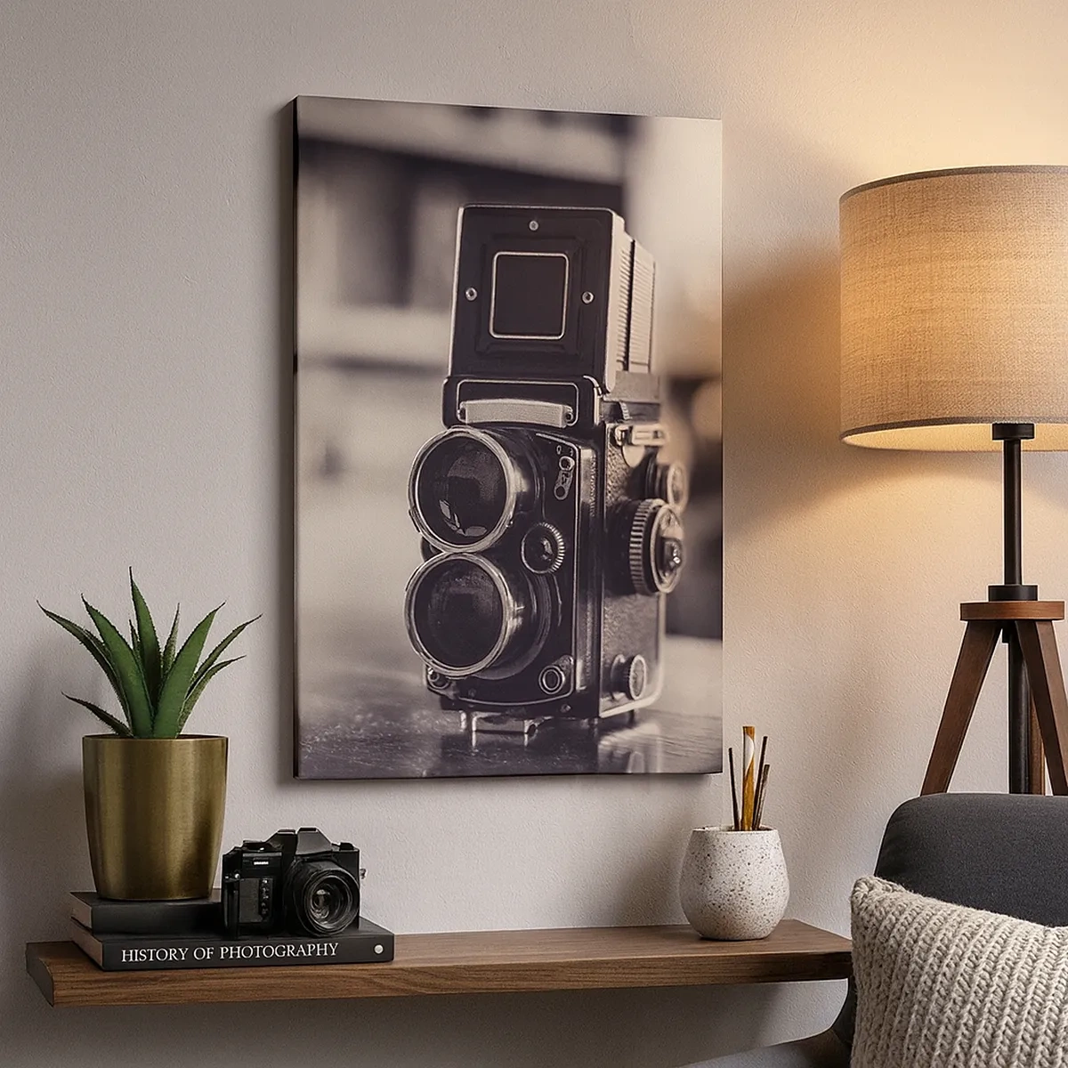 Cuadro sobre lienzo - Impresión de Imagen - Cámara antigua en blanco y negro - 50x70cm - La magia de la fotografía antigua - Decoración de pared moderna para salón y dormitorio ARTTOR