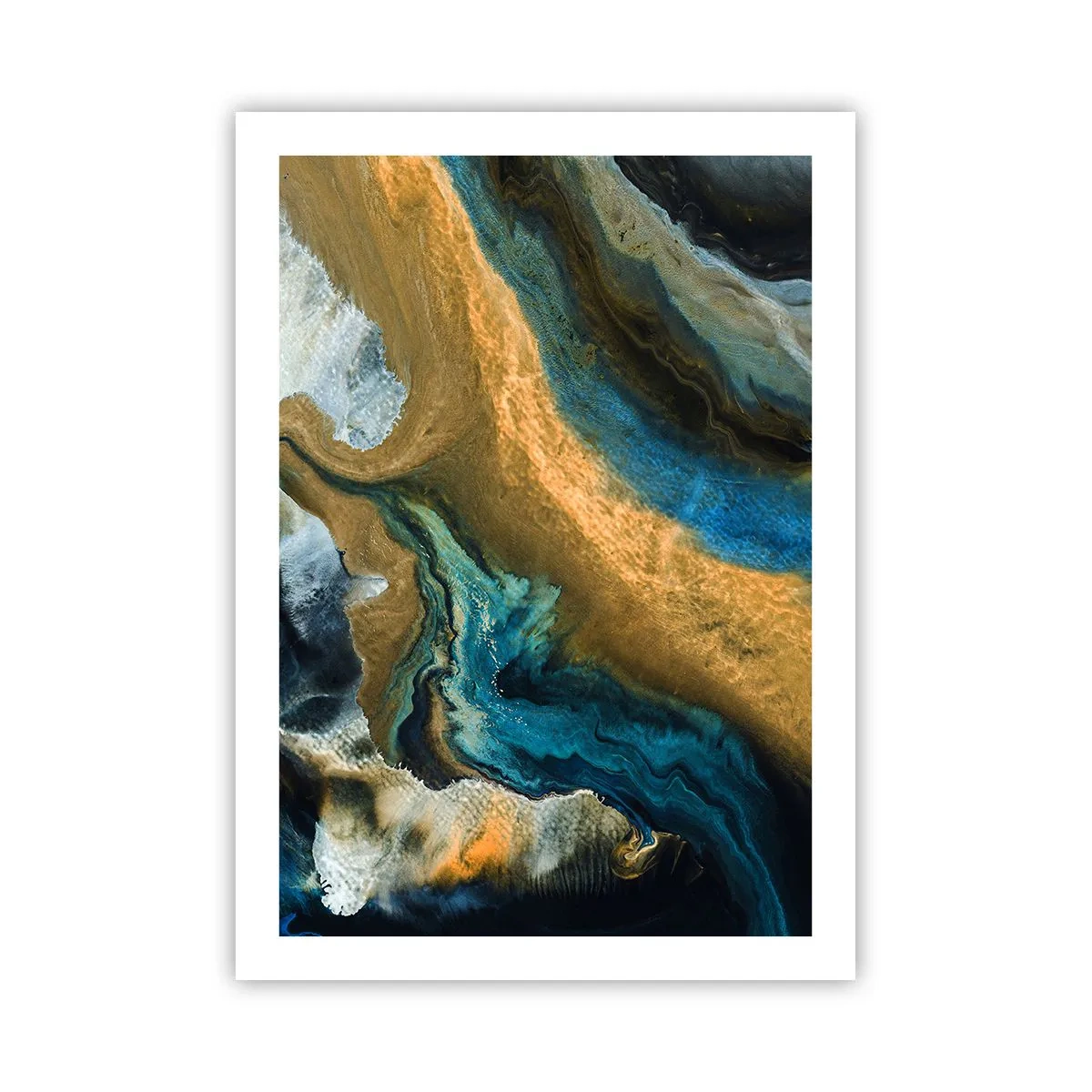 Póster - Una composición abstracta en tonos dorados y azules. - 50x70cm - Azul - amarillo - influencia mutua - Decoración de pared moderna para salón y dormitorio ARTTOR