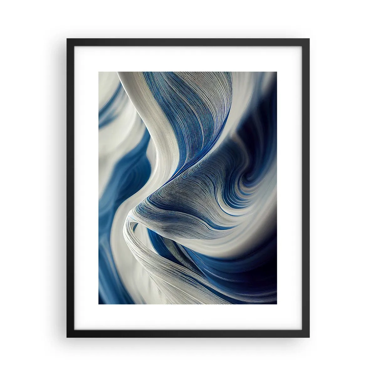 Póster en marco negro - Fluidez de azul y blanco - 40x50 cm