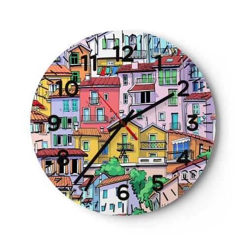 Reloj de pared - Reloj de vidrio - Ciudad alegre - 40x40 cm