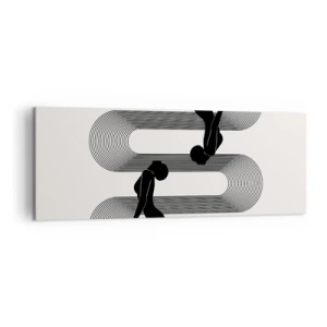 Cuadro sobre lienzo - Impresión de Imagen - Siluetas negras con líneas geométricas sobre un fondo claro - 140x50cm - Simetría sensual - Decoración de pared moderna para salón y dormitorio ARTTOR