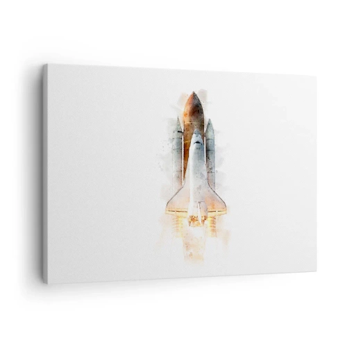 Cuadro sobre lienzo - Impresión de Imagen - Una interpretación artística en acuarela de un transbordador espacial despegando. - 70x50cm - El comienzo de la exploración - Decoración de pared moderna para salón y dormitorio ARTTOR