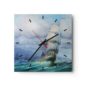 Reloj de pared - Reloj de vidrio - Un barco en un mar tempestuoso - 30x30cm - Viento en popa - Decoración de pared moderna para salón y dormitorio ARTTOR