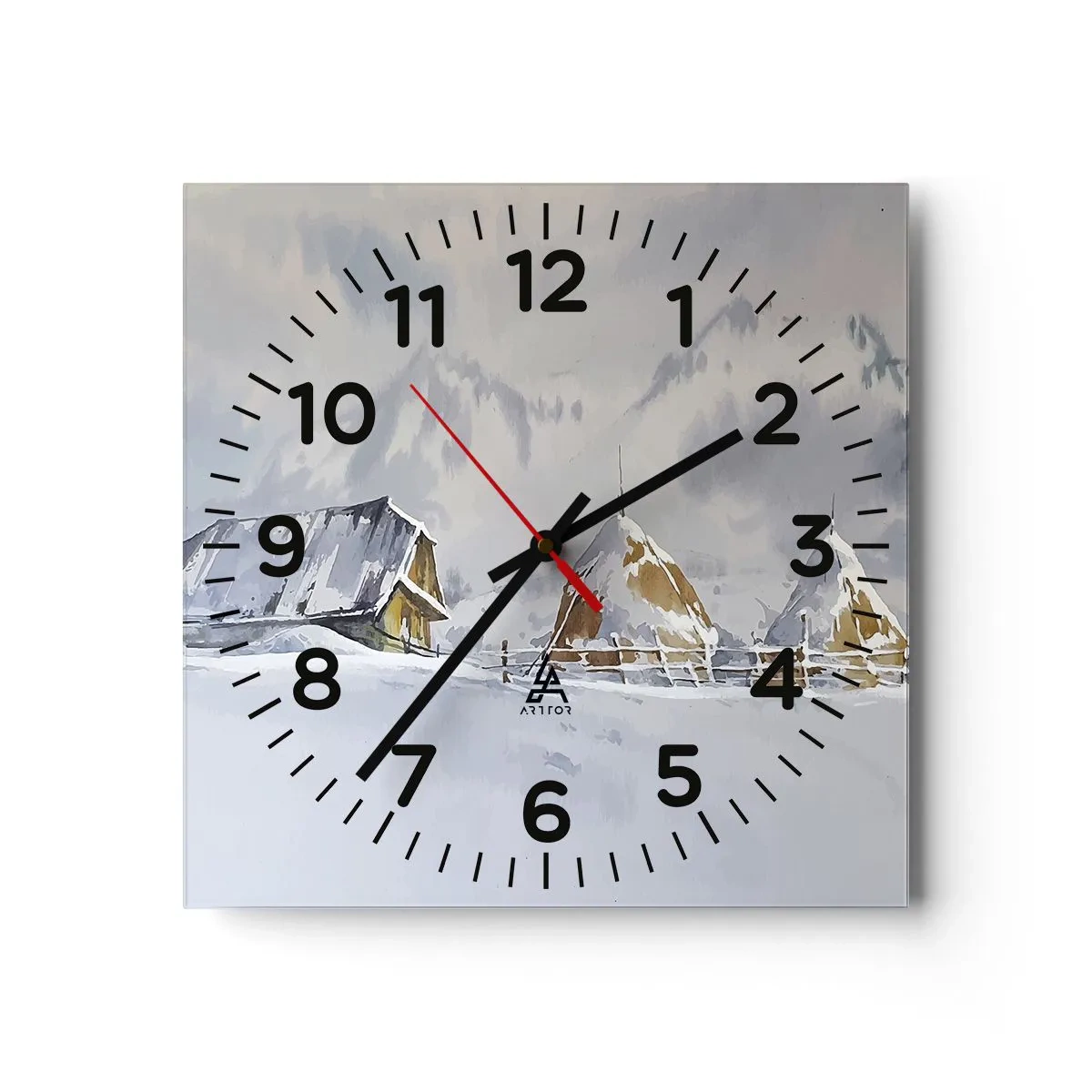 Reloj de pared - Reloj de vidrio - En un valle nevado - 40x40 cm