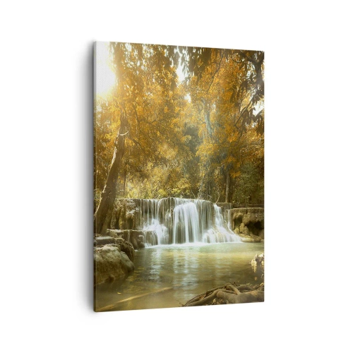 Cuadro sobre lienzo - Impresión de Imagen - Paisaje otoñal con cascada - 50x70cm - Una cascada en el parque - Decoración de pared moderna para salón y dormitorio ARTTOR