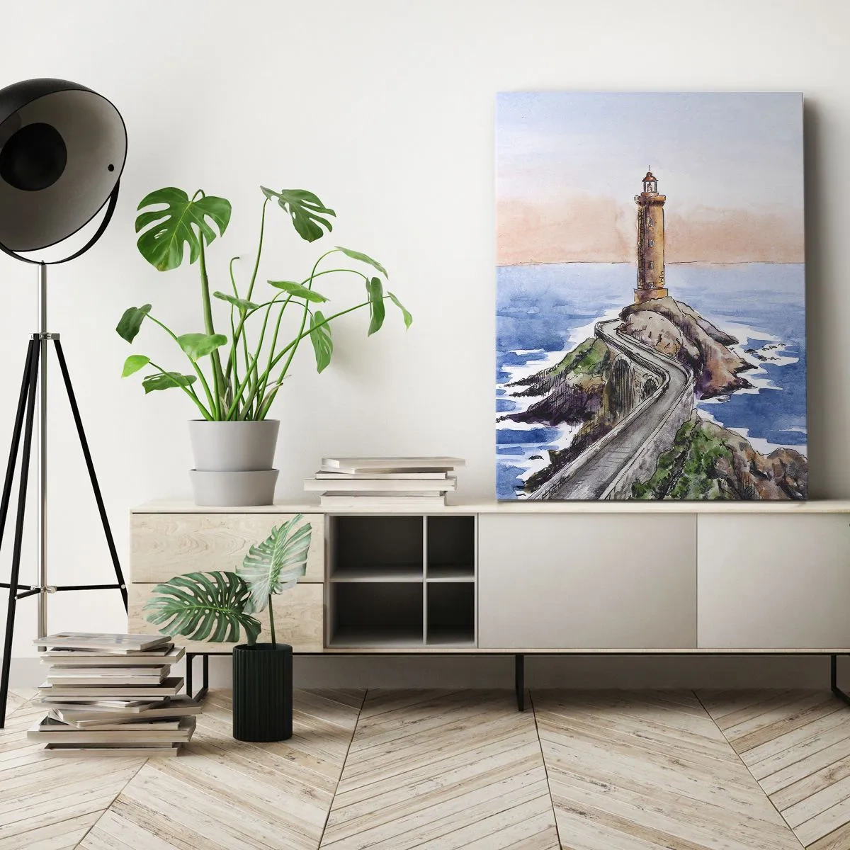 Cuadro sobre lienzo - Impresión de Imagen - Un faro en una costa rocosa - 70x100cm - Frente al mar - Decoración de pared moderna para salón y dormitorio ARTTOR
