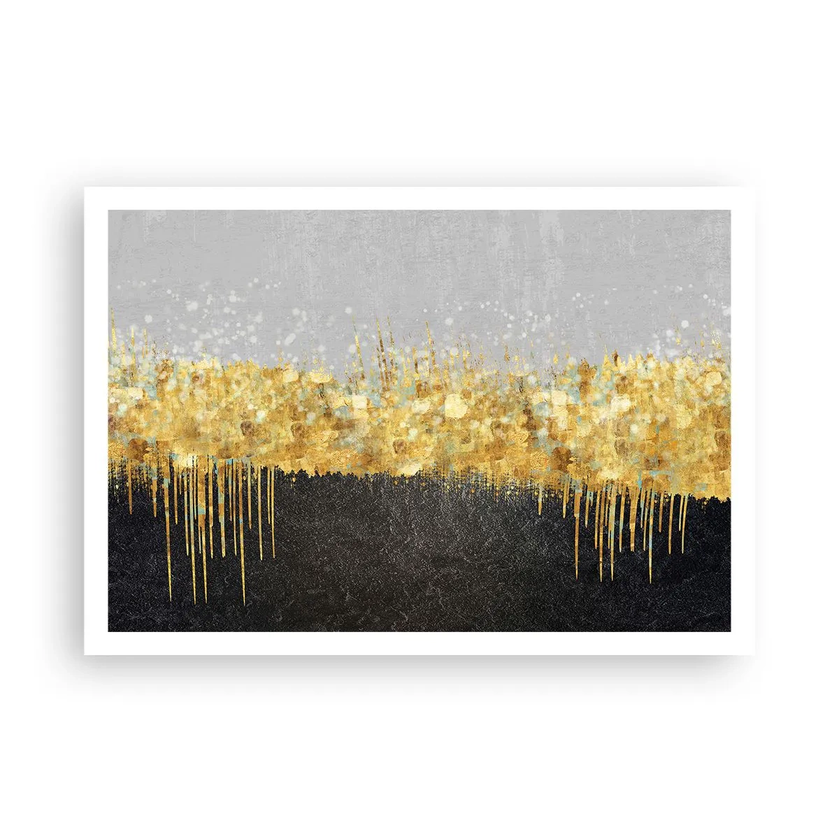 Póster - Composición abstracta en tonos dorados y negros. - 100x70cm - Hacia arriba y hacia abajo - Decoración de pared moderna para salón y dormitorio ARTTOR