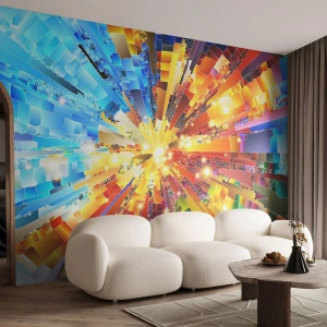 Fotomural Standard Eco - Abstracción colorida con una explosión de efecto de luz. - 100x70cm - In medias res - Decoración de pared moderna para salón y dormitorio ARTTOR