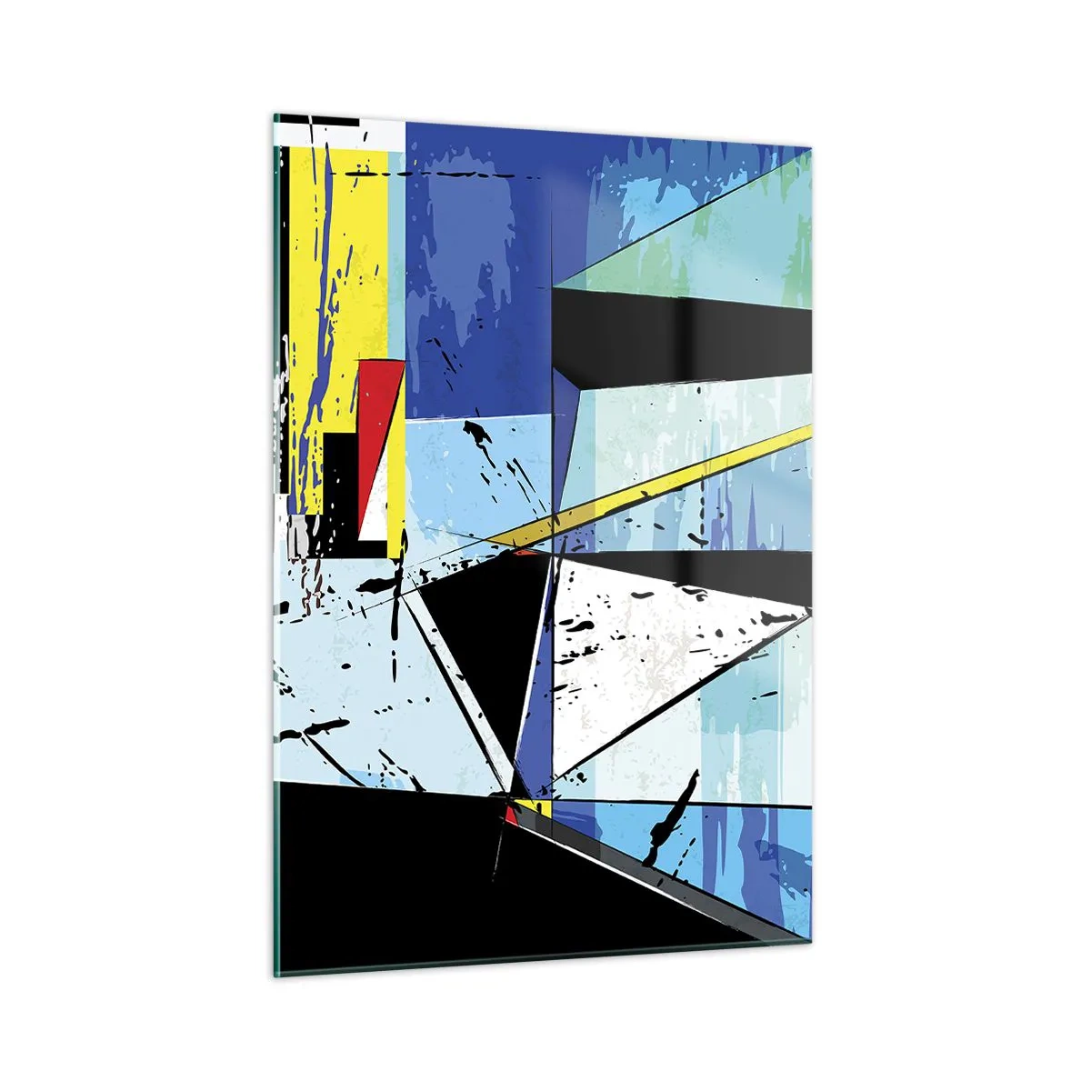 Cuadro sobre vidrio - Impresiones sobre Vidrio - Composición geométrica abstracta en tonos azules. - 50x70cm - Mirando el mundo desde un ángulo distinto - Decoración de pared moderna para salón y dormitorio ARTTOR