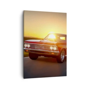 Cuadro sobre lienzo - Impresión de Imagen - Un coche rojo al atardecer en una carretera abierta. - 50x70cm - El deseo es rojo - Decoración de pared moderna para salón y dormitorio ARTTOR