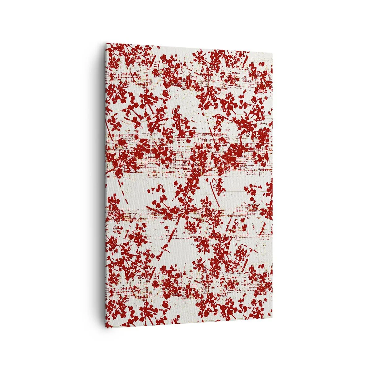 Cuadro sobre lienzo - Impresión de Imagen - Flores rojas sobre un fondo blanco en un estilo artístico. - 80x120cm - Como un viejo percal - Decoración de pared moderna para salón y dormitorio ARTTOR