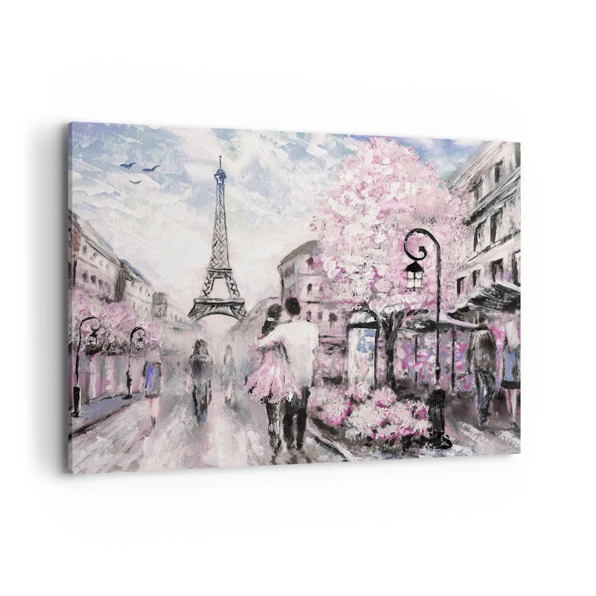 Cuadro sobre lienzo - Impresión de Imagen - Un paseo romántico por París junto a la Torre Eiffel - 100x70cm - La ciudad del amor - Decoración de pared moderna para salón y dormitorio ARTTOR