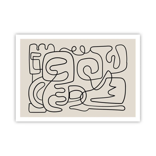 Póster - Patrón de arte lineal abstracto en negro sobre un fondo claro - 100x70cm - El camino correcto - Decoración de pared moderna para salón y dormitorio ARTTOR