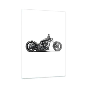 Cuadro sobre vidrio - Impresiones sobre Vidrio - Motocicleta personalizada negra sobre fondo blanco. - 50x70cm - Para los que aman la libertad - Decoración de pared moderna para salón y dormitorio ARTTOR