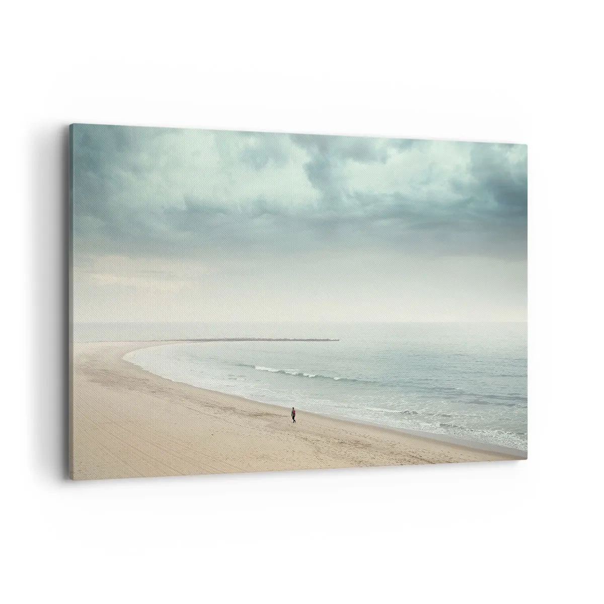 Cuadro sobre lienzo - Impresión de Imagen - Una figura solitaria en una playa desierta junto a un mar en calma. - 120x80cm - En busca de la paz - Decoración de pared moderna para salón y dormitorio ARTTOR