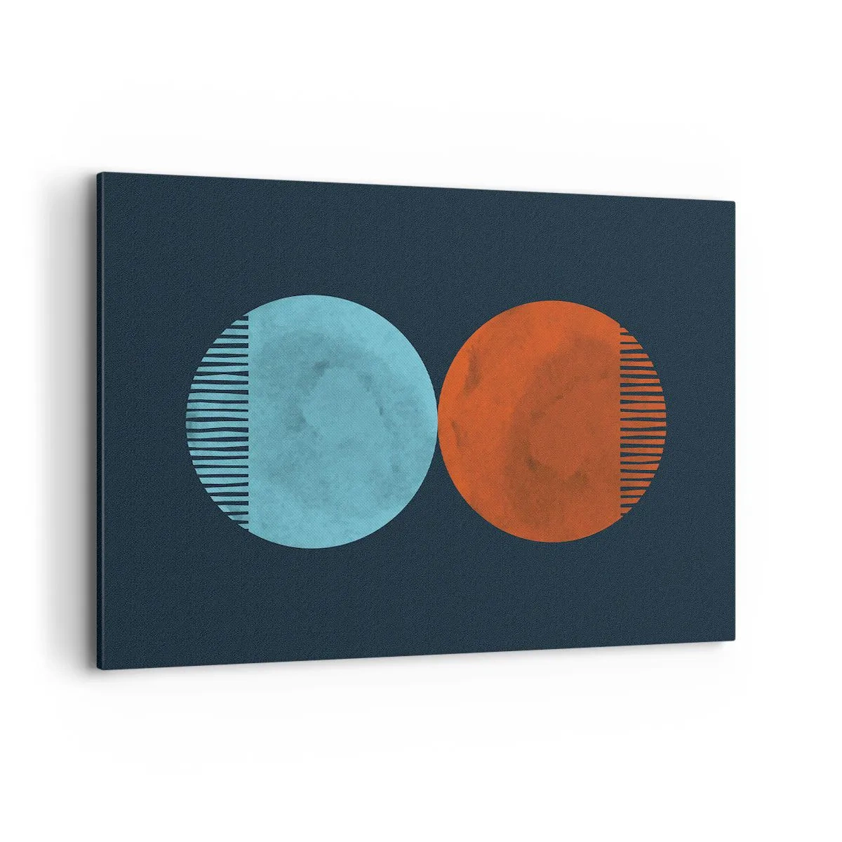 Cuadro sobre lienzo - Impresión de Imagen - Diseño minimalista de dos ruedas en azul y naranja. - 100x70cm - ¿Solo geometría? - Decoración de pared moderna para salón y dormitorio ARTTOR