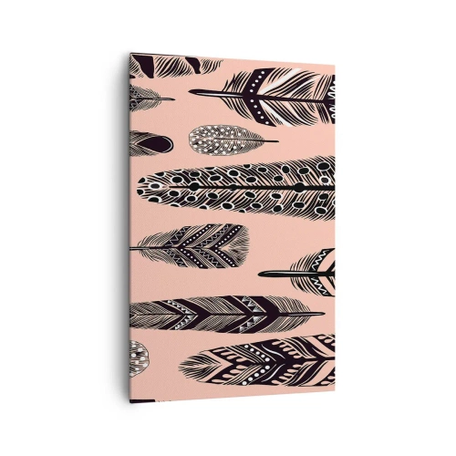 Cuadro sobre lienzo - Impresión de Imagen - Plumas decorativas sobre un fondo claro. - 80x120cm - Una colección india - Decoración de pared moderna para salón y dormitorio ARTTOR