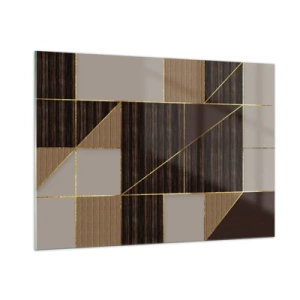 Cuadro sobre vidrio - Impresiones sobre Vidrio - Mosaico abstracto con elementos marrones y dorados. - 100x70cm - Un mosaico de marrones y dorados - Decoración de pared moderna para salón y dormitorio ARTTOR