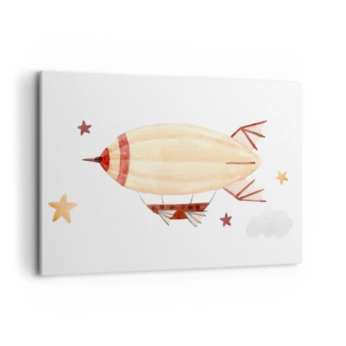 Cuadro sobre lienzo - Impresión de Imagen - Un dirigible pintado a mano con un fondo de estrellas. - 120x80cm - Dirigible - Decoración de pared moderna para salón y dormitorio ARTTOR