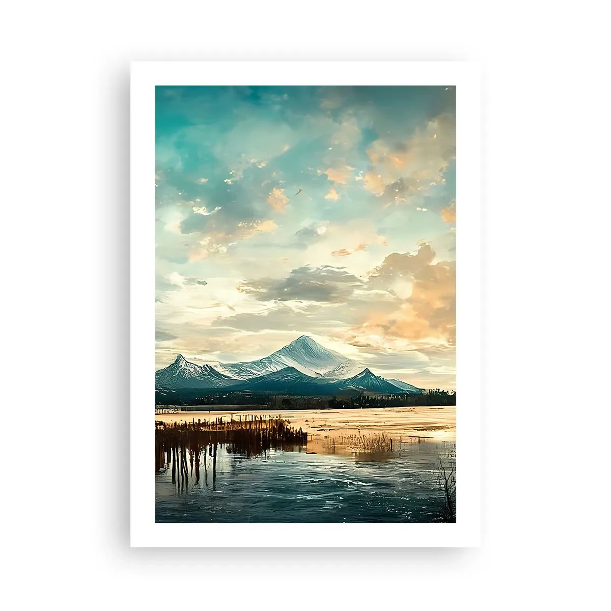 Póster - Pintoresco paisaje de montaña al atardecer - 50x70cm - Bajo la protección del cielo - Decoración de pared moderna para salón y dormitorio ARTTOR