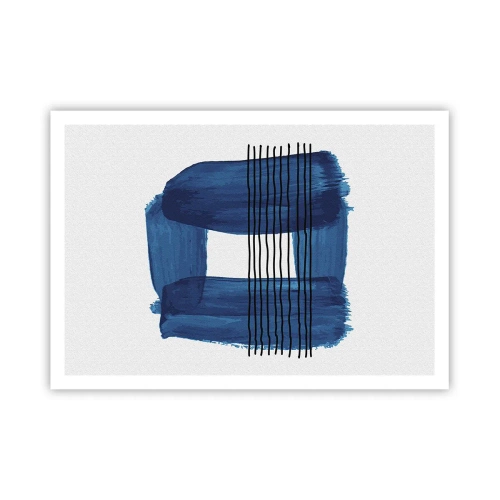 Póster - Patrón abstracto en tonos azules con líneas negras. - 100x70cm - Composición azul y negra - Decoración de pared moderna para salón y dormitorio ARTTOR