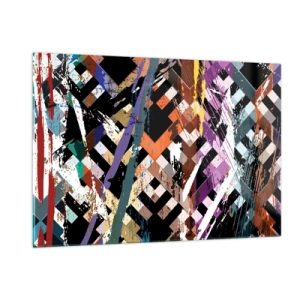 Cuadro sobre vidrio - Impresiones sobre Vidrio - Una composición abstracta con patrones geométricos y colores intensos. - 120x80cm - Elevado al cuadrado - Decoración de pared moderna para salón y dormitorio ARTTOR