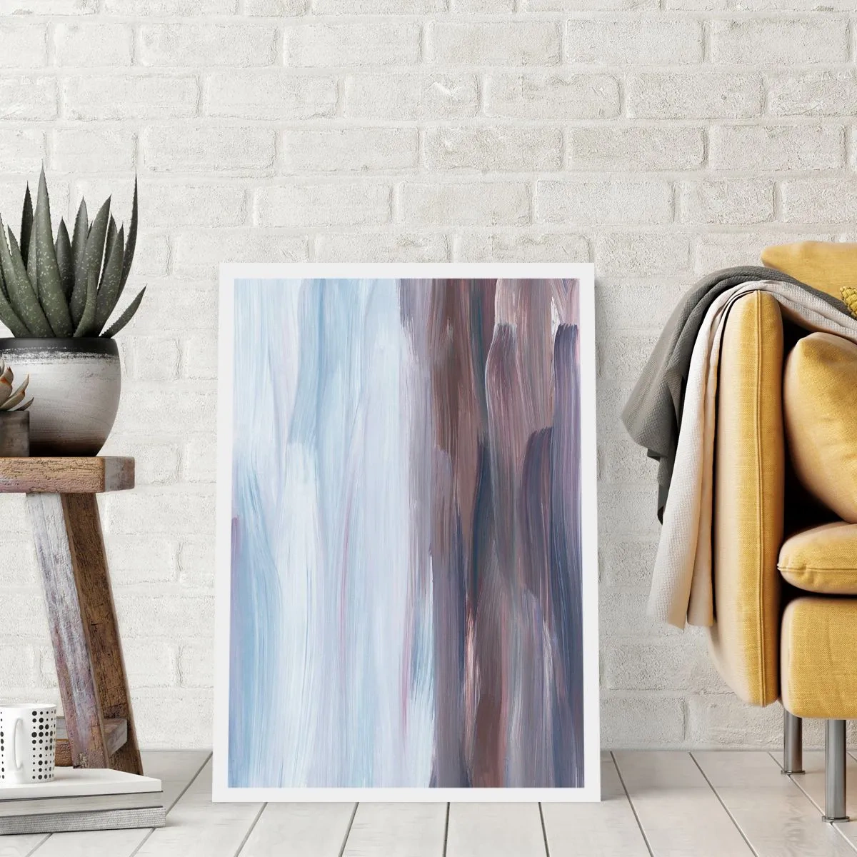 Póster - Pinceladas abstractas en tonos azules y marrones - 50x70cm - Elementos: agua - Decoración de pared moderna para salón y dormitorio ARTTOR