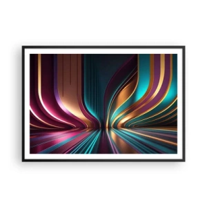 Póster en marco negro - Abstracción futurista con colores intensos y curvas. - 100x70cm - Arquitectura de la luz - Decoración de pared moderna para salón y dormitorio ARTTOR