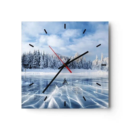 Reloj de pared - Reloj de vidrio - Un lago congelado rodeado de un bosque cubierto de nieve. - 30x30cm - Vista deslumbrante y cristalina - Decoración de pared moderna para salón y dormitorio ARTTOR