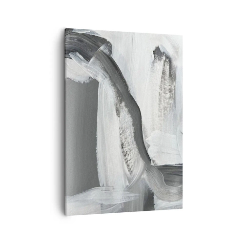 Cuadro sobre lienzo - Impresión de Imagen - Abstracción gris y blanca con líneas dinámicas. - 50x70cm - Con movimientos decididos - Decoración de pared moderna para salón y dormitorio ARTTOR