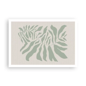 Póster - Un delicado patrón de ramitas con hojas en un tono verde esmeralda. - 100x70cm - Rama esmeralda - Decoración de pared moderna para salón y dormitorio ARTTOR