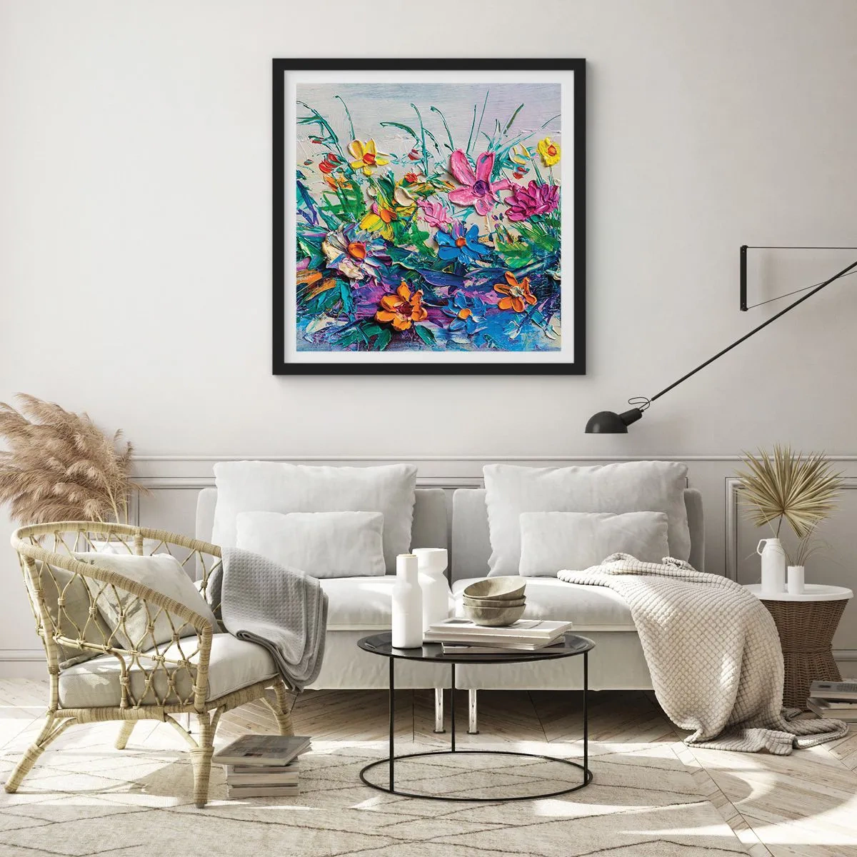 Póster en marco negro - La energía de las flores - 30x30 cm