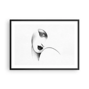 Póster en marco negro - Un retrato sutil de una mujer en estilo monocromático. - 70x50cm - Pensativa - Decoración de pared moderna para salón y dormitorio ARTTOR