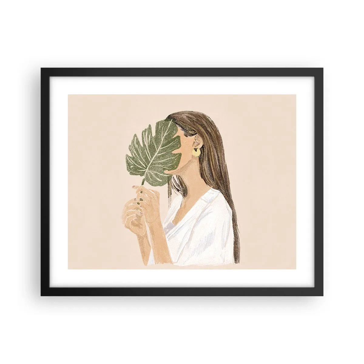 Póster en marco negro - Retrato misterioso con un abanico - 50x40 cm