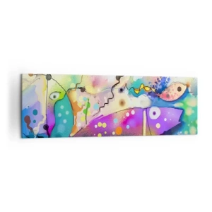 Cuadro sobre lienzo - Impresión de Imagen - Peces abstractos en una composición colorida y surrealista. - 160x50cm - ¡No hay palabras! - Decoración de pared moderna para salón y dormitorio ARTTOR