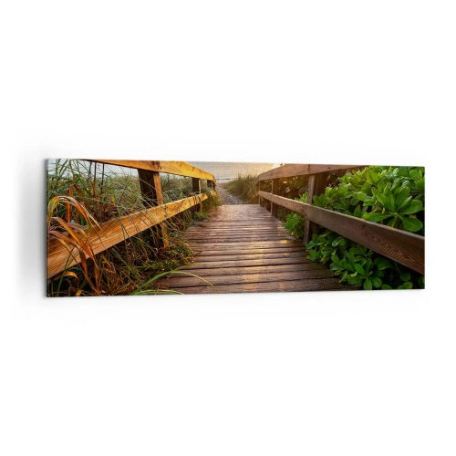 Cuadro sobre lienzo - Impresión de Imagen - Muelle de madera que conduce a la playa al atardecer - 160x50cm - Y directamente a la orilla - Decoración de pared moderna para salón y dormitorio ARTTOR