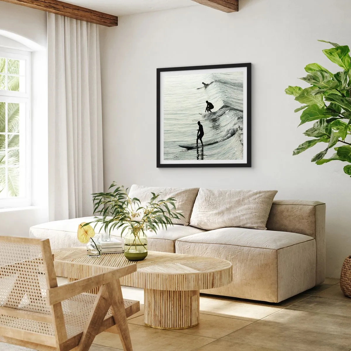 Póster en marco negro - Al encuentro de la ola - 60x60 cm