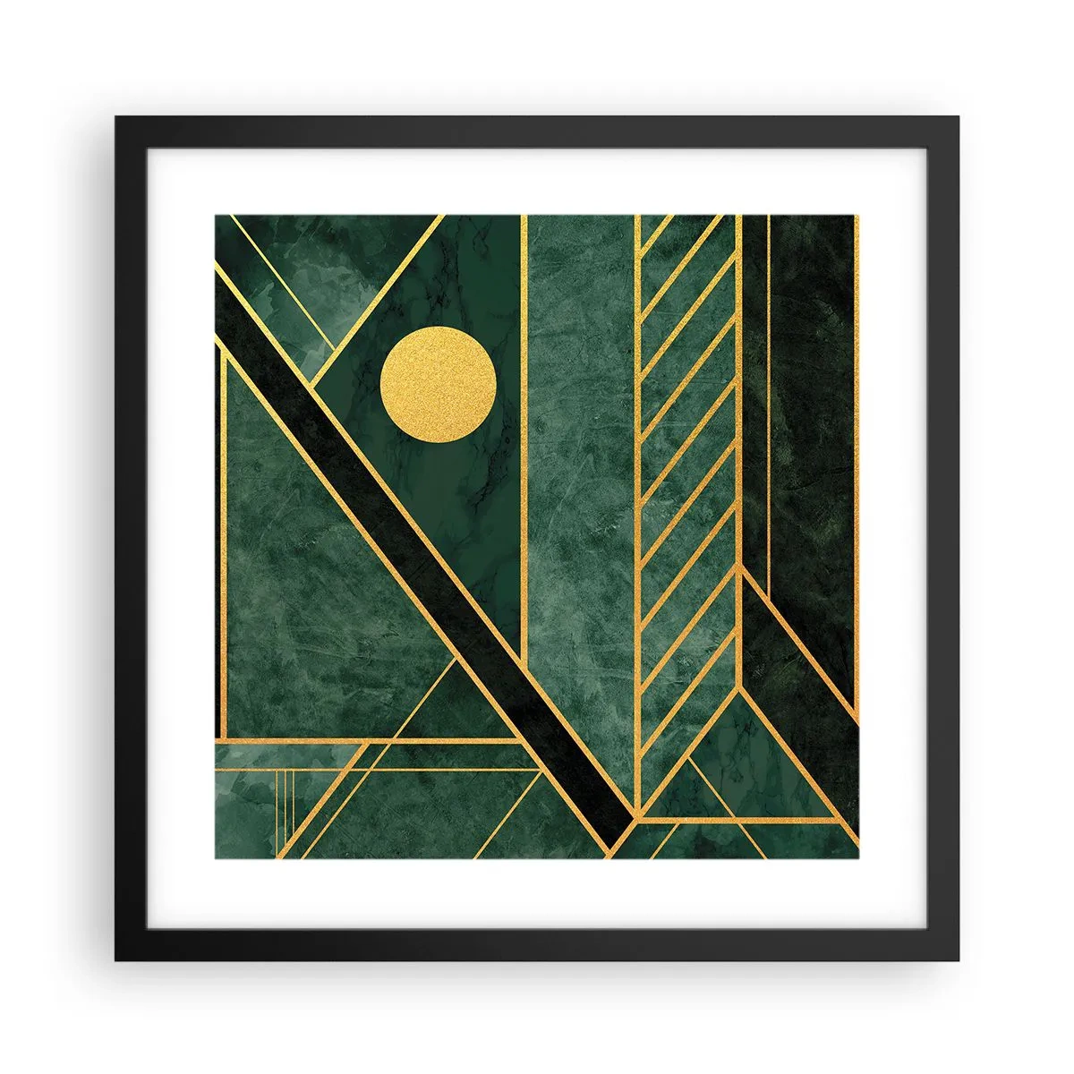 Póster en marco negro - La dinámica del oro y el azul - 40x40 cm