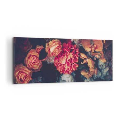 Cuadro sobre lienzo - Impresión de Imagen - Un ramo de varias flores en tonos oscuros. - 120x50cm - Como los maestros holandeses - Decoración de pared moderna para salón y dormitorio ARTTOR