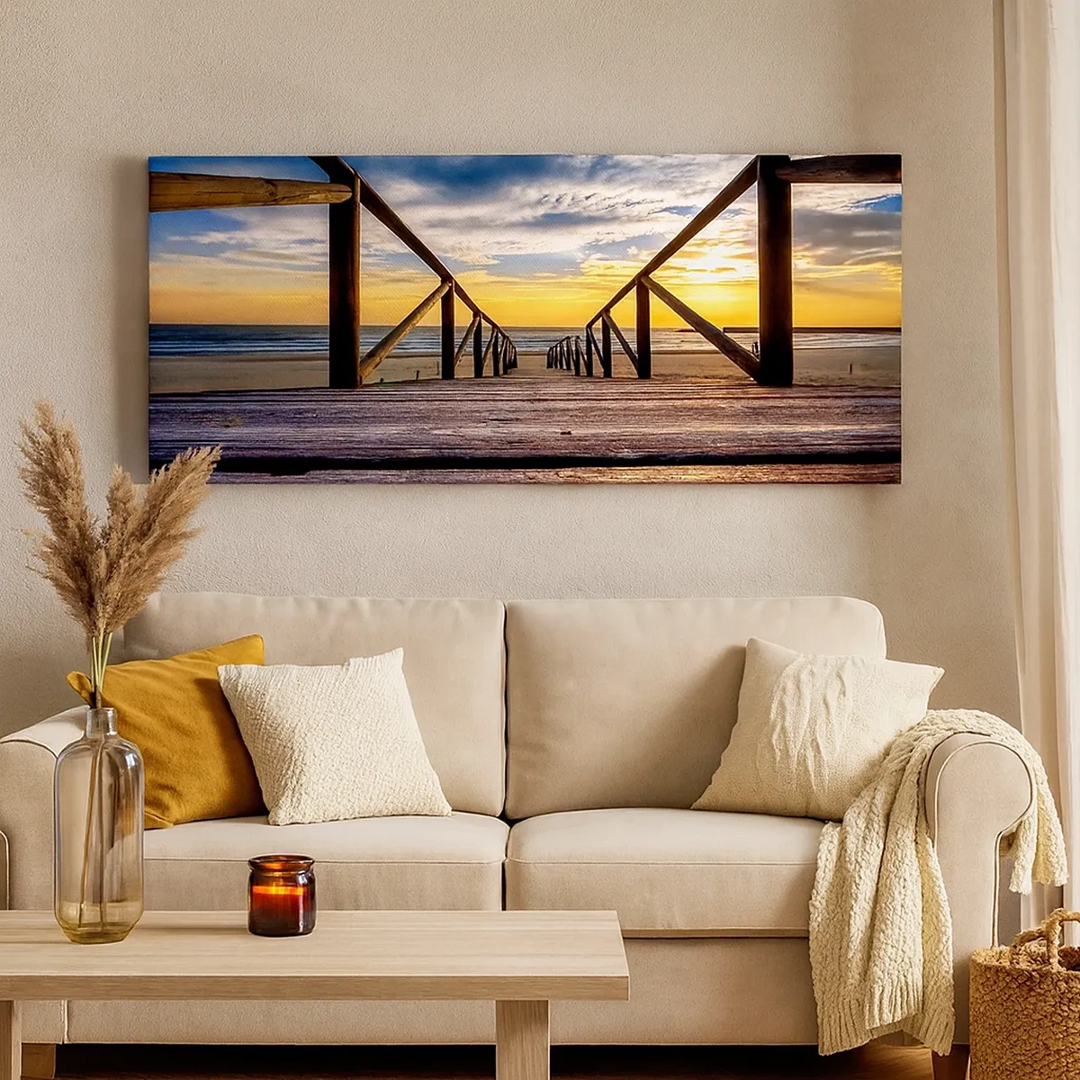 Cuadro sobre lienzo - Impresión de Imagen - Directamente hacia una playa tranquila al atardecer - 30x30 cm