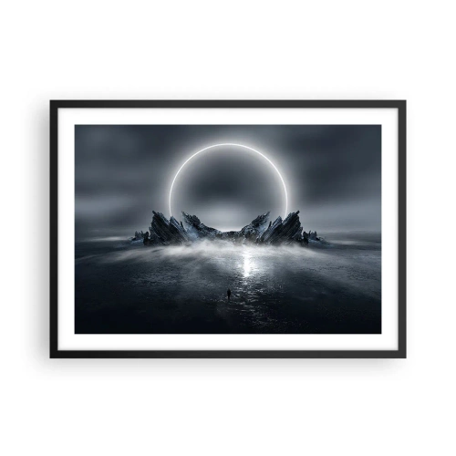 Póster en marco negro - Paisaje misterioso con un anillo de luz sobre las montañas. - 70x50cm - El final del cuento - Decoración de pared moderna para salón y dormitorio ARTTOR