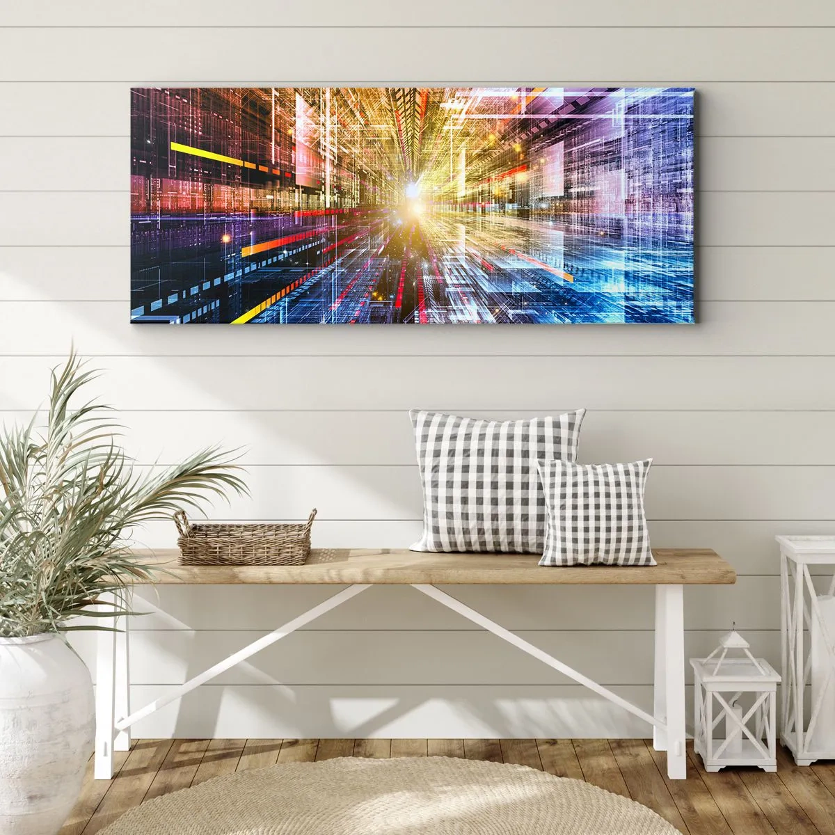 Cuadro sobre lienzo - Impresión de Imagen - Luces dinámicas en un pasillo futurista - 140x50cm - Un pasillo luminoso - Decoración de pared moderna para salón y dormitorio ARTTOR