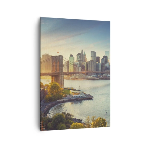Cuadro sobre lienzo - Impresión de Imagen - Panorama de la ciudad con el puente al atardecer - 70x100cm - El amanecer de la gran ciudad - Decoración de pared moderna para salón y dormitorio ARTTOR